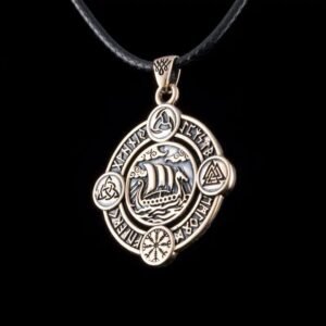 Collier Drakkar Bronze Massif Cuir — Viking Valhalla
