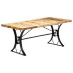 Grande table en bois massif 180 cm – Manguier, piètement roue en acier