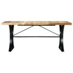 Grande table en bois massif 180 cm – Manguier, piètement roue en acier