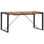 Table à manger 160 cm – Bois de récupération multicolore, pieds acier