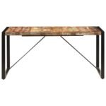Table à manger 160 cm – Bois de récupération multicolore, pieds acier