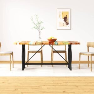 Table de ferme bois massif 180 cm – Bois de récupération, pieds acier