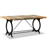 Table de ferme bois massif 180 cm – Bois de récupération, pieds acier