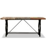 Table de ferme bois massif 180 cm – Bois de récupération, pieds acier