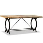 Table de ferme bois massif 180 cm – Bois de récupération, pieds acier