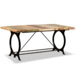Table de ferme bois massif 180 cm – Bois de récupération, pieds acier